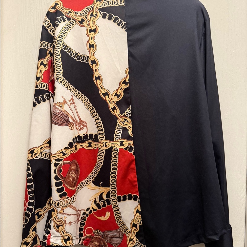 Black and Red Chain Print Blouse